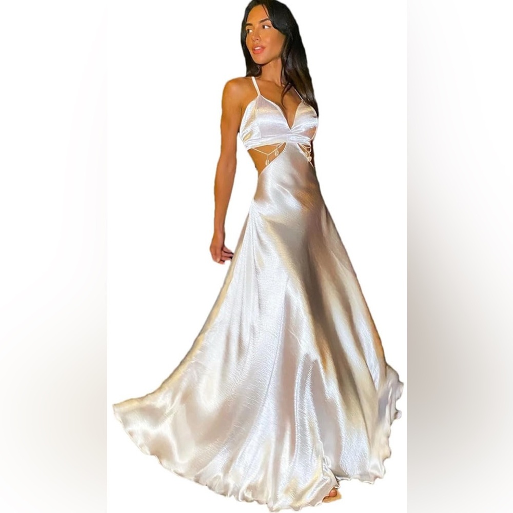 Elegant White Halter Maxi Dress NWT